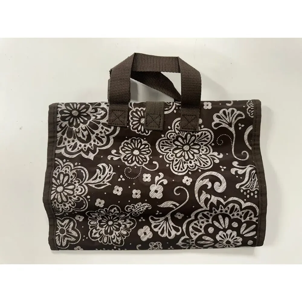 Thirty One Timeless Beauty Travel Cosmetic Bag Brown Floral
